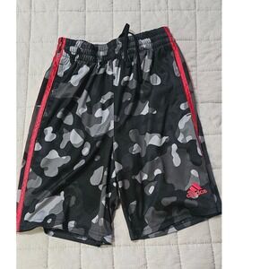 Adidas Boys Camo Athletic Shorts Grey Black Red Stripes Mesh Size M 10/12
